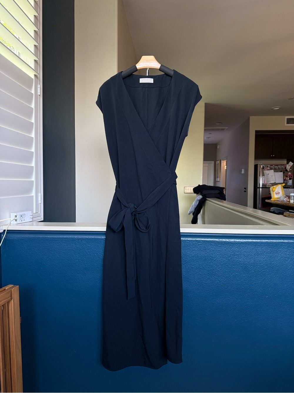 Everlane Black Wrap Midi Dress with Tie Waist